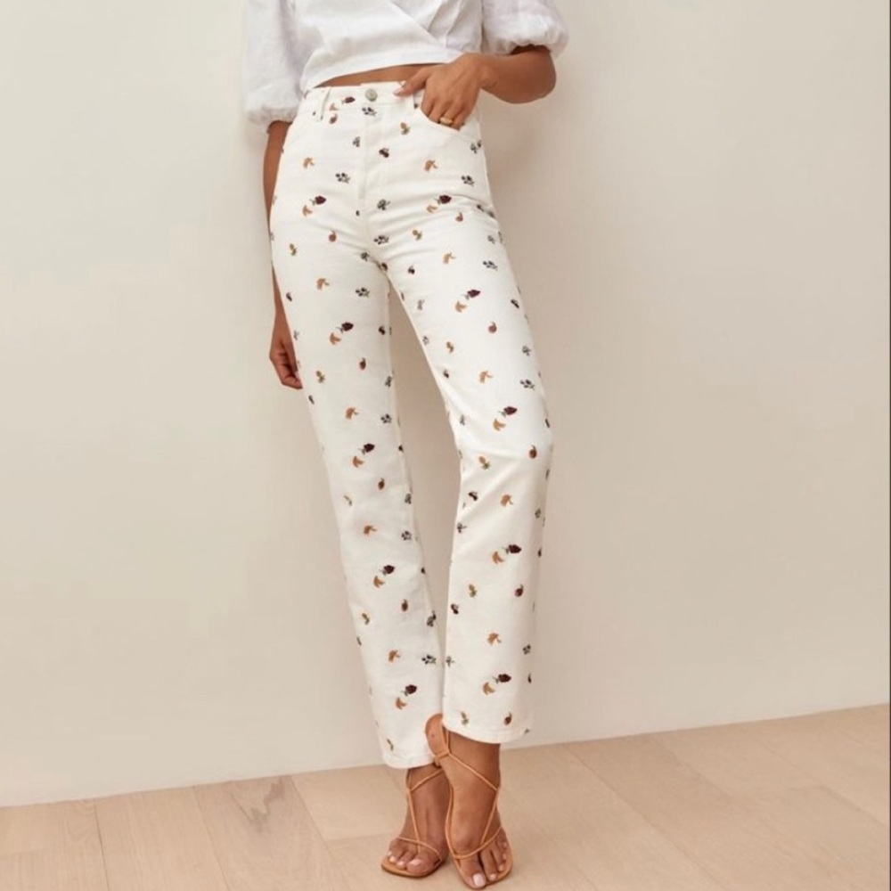 Reformation Cynthia Fruit Loops High Rise Straight Jeans, Size 25